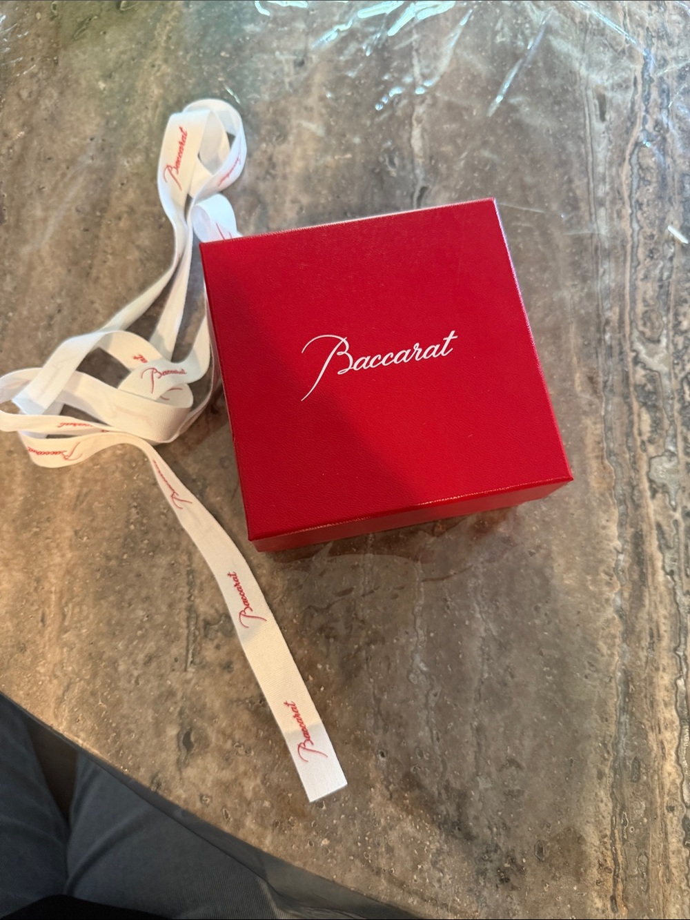 Baccarat Red Box with White Logo and Ribbon